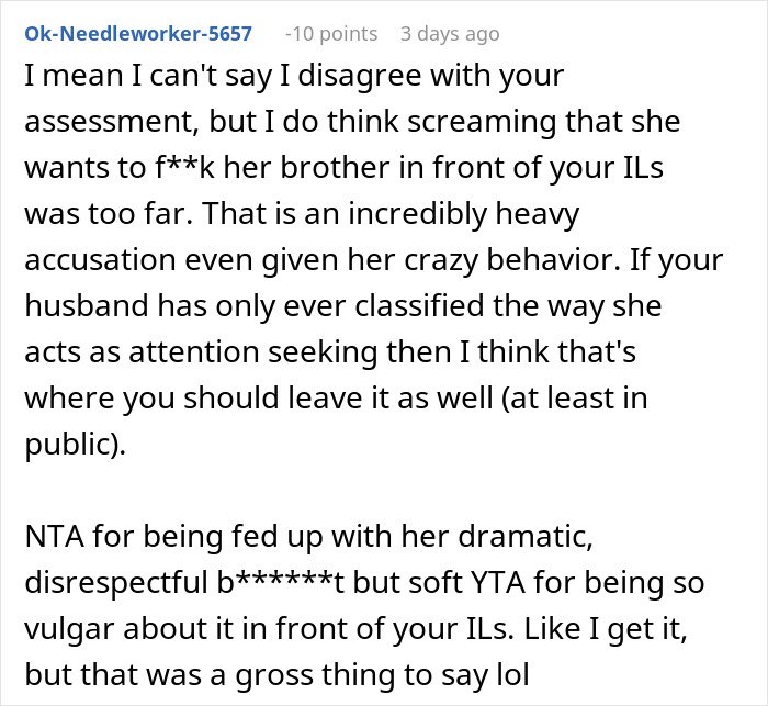 Online comment discussing a woman’s obsessive behavior toward her brother leading to family intervention and hospitalization.