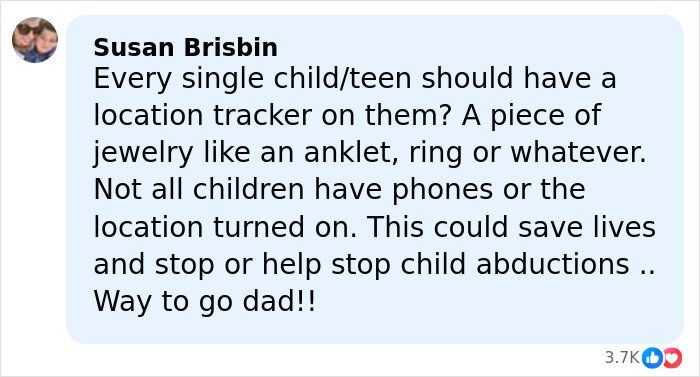 Comment praising heroic Texas dad for rescuing kidnapped daughter by tracking her phone and preventing child abduction.