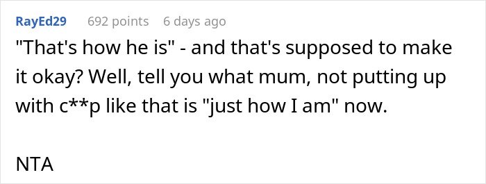 Commenter RayEd29 replies to a family conflict about uncle's jokes during Christmas dinner, supporting the guy who left.
