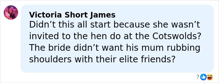 Comment discussing drama involving Gordon Ramsay’s speech at daughter’s wedding and a family ‘shame’ text message.