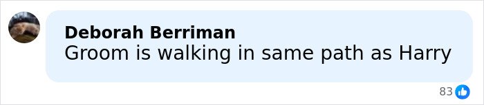 Comment mentioning the groom walking down the aisle, referencing Gordon Ramsay's daughter's wedding to Adam Peaty.