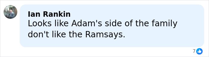 Comment on social media post discussing tensions involving Gordon Ramsay's family and Adam Peaty after wedding events.