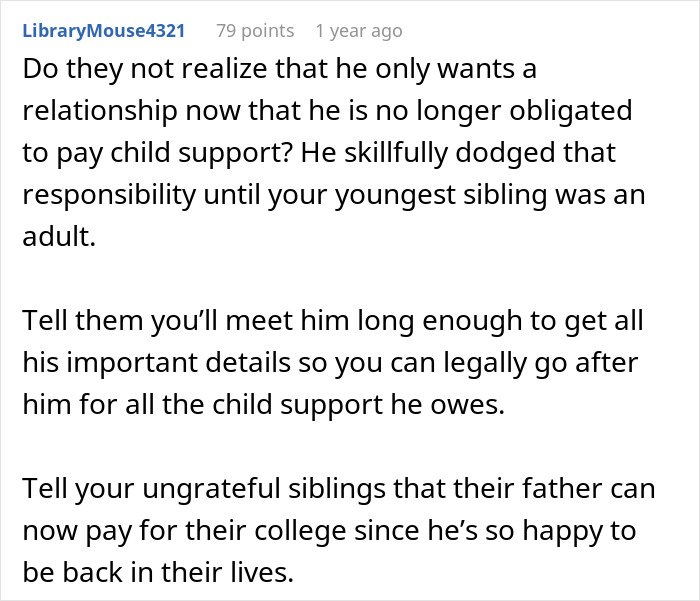 Comment discussing a guy who kicks siblings out after they share the surprise they planned about child support and relationships.