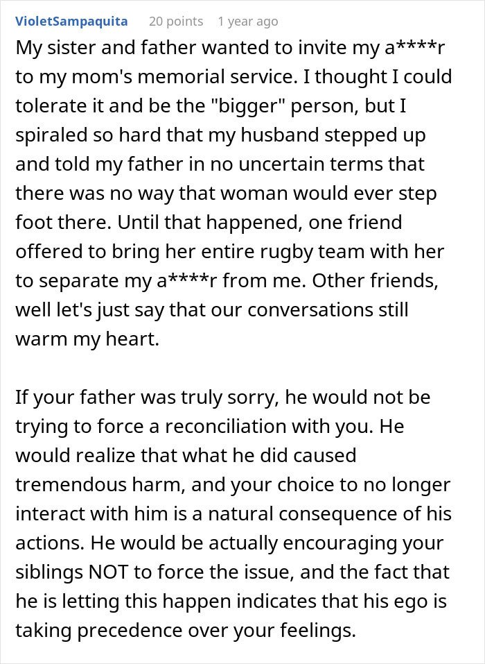 Comment detailing a family conflict where a guy kicks siblings out after they share a surprise plan.