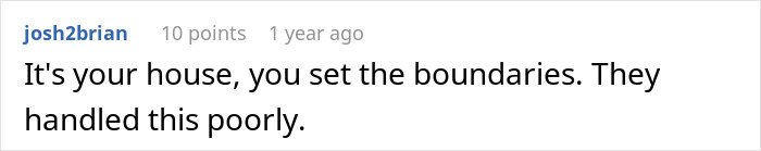 Comment text from user josh2brian in a discussion about guy kicking siblings out after they share surprise they planned.