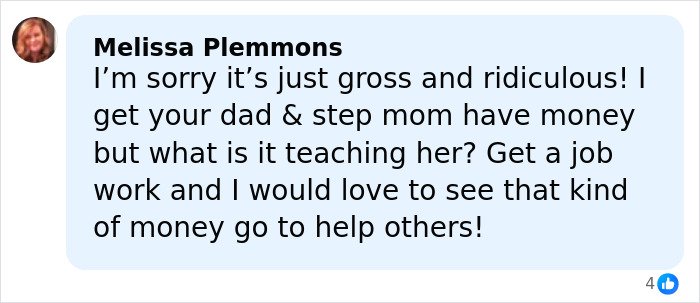 Comment criticizing Kourtney Kardashian and Travis Barker’s intimate gift to his daughter, calling it gross.