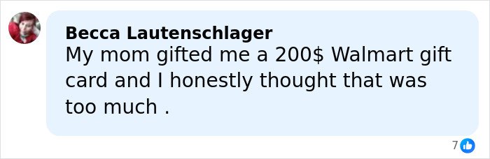 Social media comment expressing surprise over a $200 Walmart gift card, relating to Kardashian and Barker backlash.