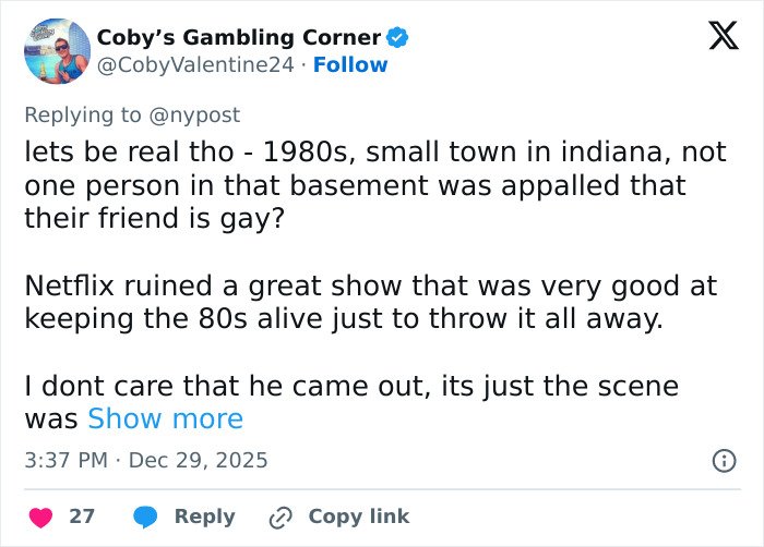 Tweet criticizing Stranger Things 5, highlighting comically bad and cringe moments in the penultimate episode.