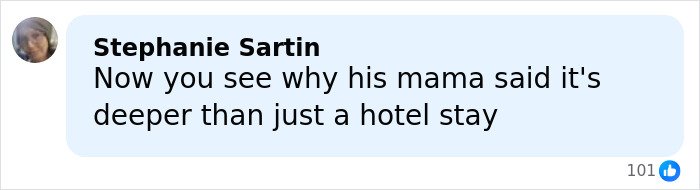Comment from Stephanie Sartin emphasizing the deeper meaning behind Tylor Chase’s hospitalization beyond a hotel stay.