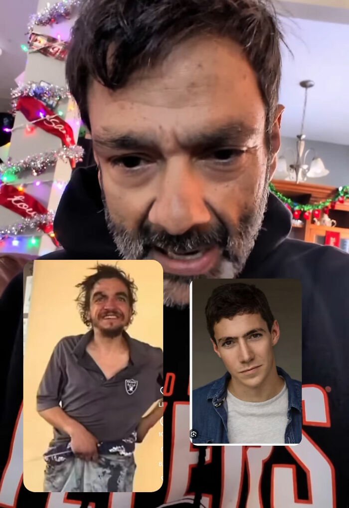 Man sharing heartfelt message about Tylor Chase’s hospitalization with photos of Tylor before and after incident.