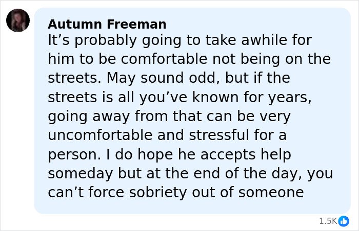 Comment from Autumn Freeman about challenges after Tylor Chase’s hospitalization, discussing comfort and sobriety struggles.