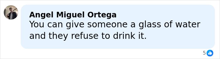 Comment by Angel Miguel Ortega discussing refusal to drink water, highlighting a moment related to Tylor Chase’s hospitalization outcome.