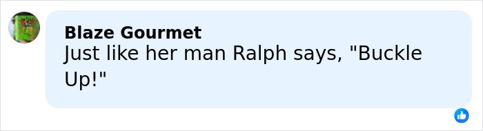 Comment by Blaze Gourmet referencing Ralph with the phrase Buckle Up, responding to Brooks Nader wearing a Santa belt as a shirt in Aspen.