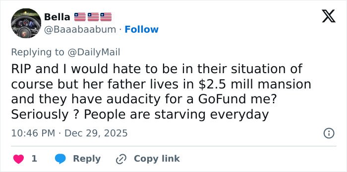 Tweet discussing a sorority girl’s tragic Christmas Eve accident at her family’s multi-million dollar mansion.