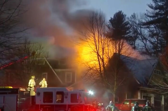 Firefighters responding to a large blaze at a multi-million dollar mansion during a tragic Christmas Eve accident.