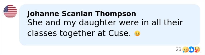 Comment by Johanne Scanlan Thompson reflecting on her and her daughter's shared classes with a sorority girl involved in a tragic Christmas Eve accident.
