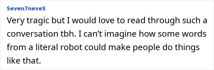 User comment on ChatGPT criticism after tragic incident, questioning how a bot's words could influence actions.
