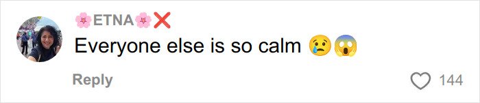 Comment by user ETNA expressing surprise and concern with emojis about others remaining calm in the situation.