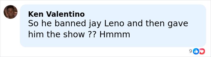 Comment by Ken Valentino discussing banned stars from the Tonight Show by Johnny Carson, questioning the show's hosting decisions.