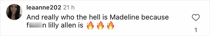 Comment on social media discussing Lily Allen&rsquo;s continual divorce celebration and revenge era with 28-year-old heir.