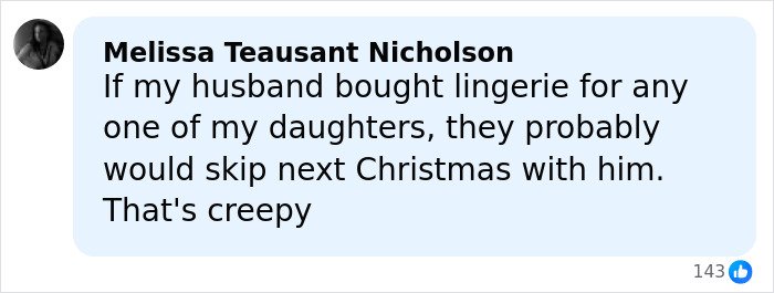 Comment expressing discomfort about a husband buying lingerie for his daughters linked to backlash over intimate gift to Travis Barker’s daughter.