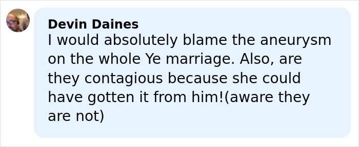 Alt text: Comment discussing Kanye West marriage and concerns about contagious conditions after brain scan revealing low brain activity