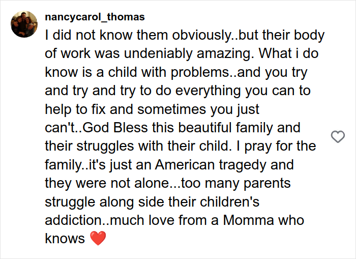 Comment expressing sympathy for a family’s struggle with a*******n after Rob Reiner tragedy accusations by Trump.