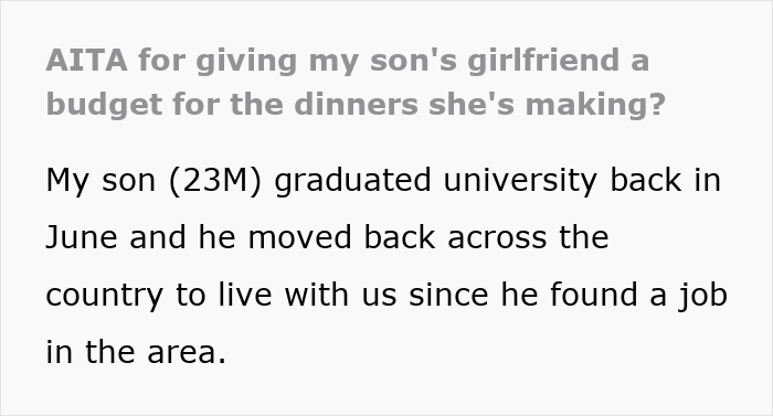 Text post discussing mom accused of embarrassing son’s girlfriend who offered to cook meals for them.