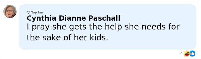Facebook comment from Cynthia Dianne Paschall expressing concern for children after mom calls 911 over gummies incident.
