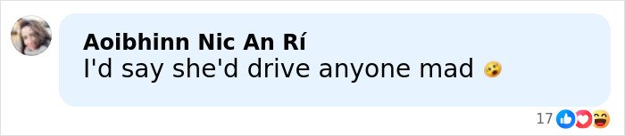Comment from user Aoibhinn Nic An Rí expressing that she might drive anyone mad with emoji reactions below the comment.