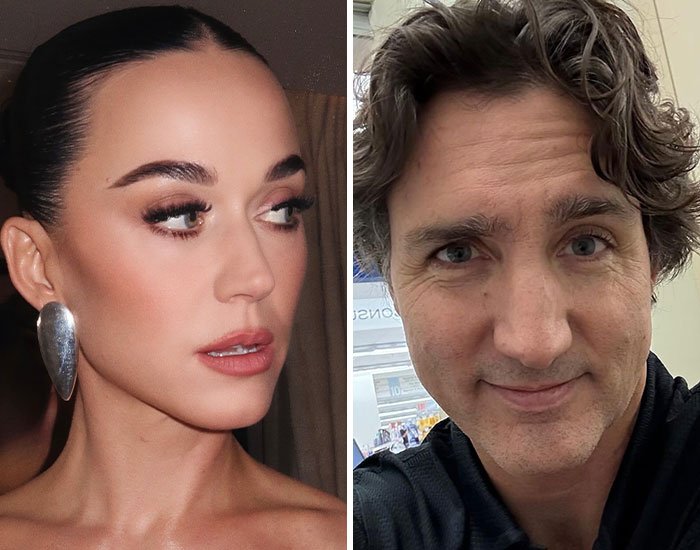 Katy Perry and Justin Trudeau pictured together during a meeting with Japan's ex-Prime Minister.