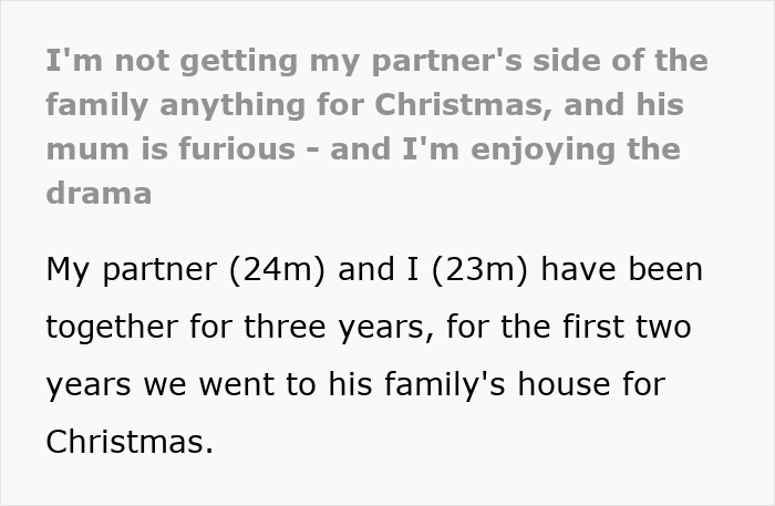 Text excerpt from woman upset son’s partner came without a gift after she asked him not to get any tacky little trinkets.