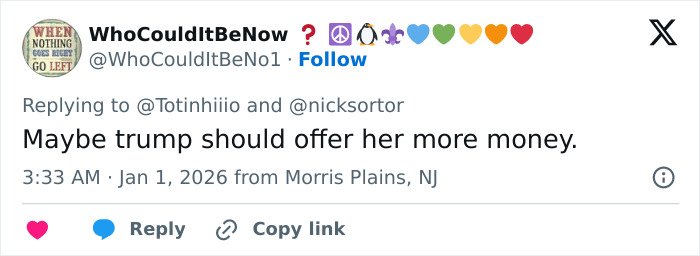 Tweet about Trump offering more money, posted at Mar-a-Lago New Year's Eve event, referencing Melania Trump's body language theories.