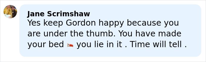 Comment from Jane Scrimshaw criticizing Adam Peaty and referencing Gordon Ramsay in a social media post.