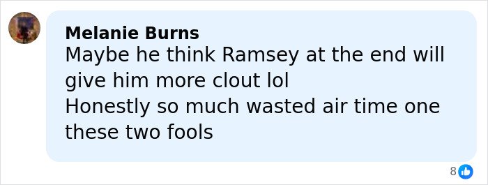 Comment by Melanie Burns criticizing Adam Peaty’s controversial wedding and mentioning Ramsey’s influence.