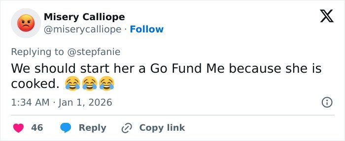 Tweet reacting to Amy Sedaris with laughing emojis and suggestion to start a Go Fund Me after transphobic jab on CNN broadcast.