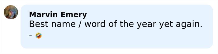 Screenshot of a comment by Marvin Emery praising the best male Karen name chosen by Gen Z with a laughing emoji.