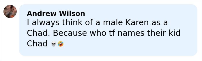 Comment discussing the Gen Z male Karen name debate, mentioning 