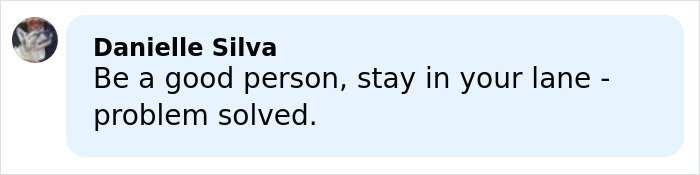 Comment from Danielle Silva stating to be a good person and stay in your lane, reflecting Gen Z naming the male Karen.
