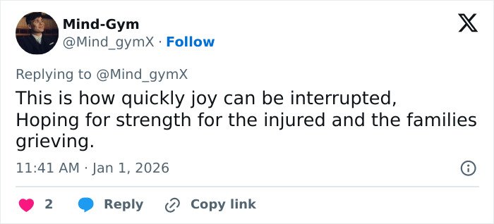 Tweet expressing sympathy for injured and grieving families after a ski resort explosion that took dozens of lives.