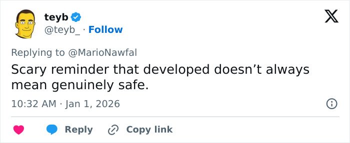Screenshot of a tweet mentioning safety concerns related to the ski resort explosion that took dozens of lives.
