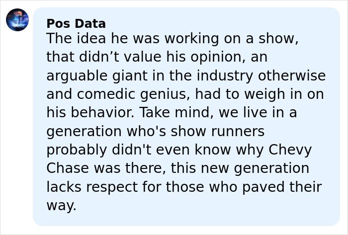 Comment discussing Chevy Chase's N-word scandal and its impact on his role in the TV industry and new generation opinions.
