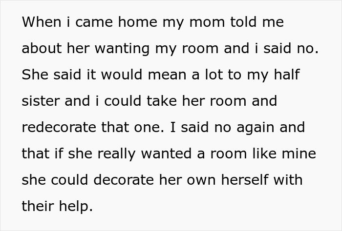 Teen accused of crushing half-sister’s dreams by refusing to give up room for Christmas gift request.