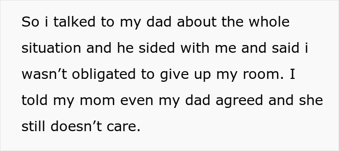 Text message discussing a teen accused of crushing half-sister’s dreams by refusing her Christmas wish.