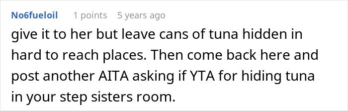 Comment suggesting to give the gift but hide tuna cans as a prank, referencing the teen accused of crushing dreams.