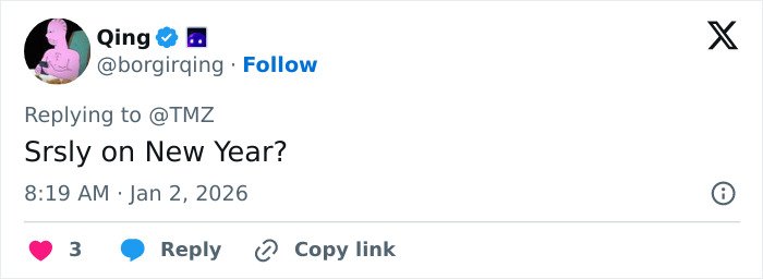 Screenshot of a tweet replying to TMZ questioning the timing of Tommy Lee Jones' joke about firing daughter Victoria.