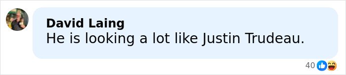 Screenshot of a Facebook comment mentioning Justin Trudeau in a casual online conversation.