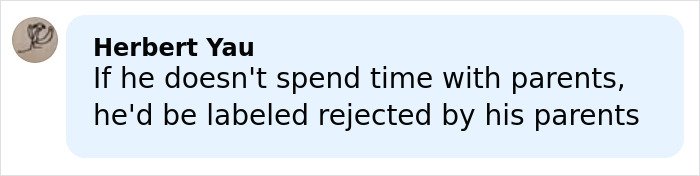 Comment by Herbert Yau in a light blue chat bubble discussing parental rejection and time spent with parents.