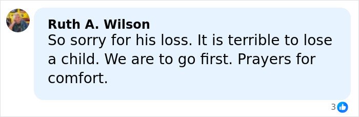 Comment from Ruth A. Wilson expressing condolences and prayers following a tragic loss related to Victoria Jones’ final moments.