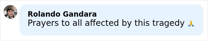 User comment by Rolando Gandara expressing prayers for those affected by tragedy, related to 911 call code word theory.